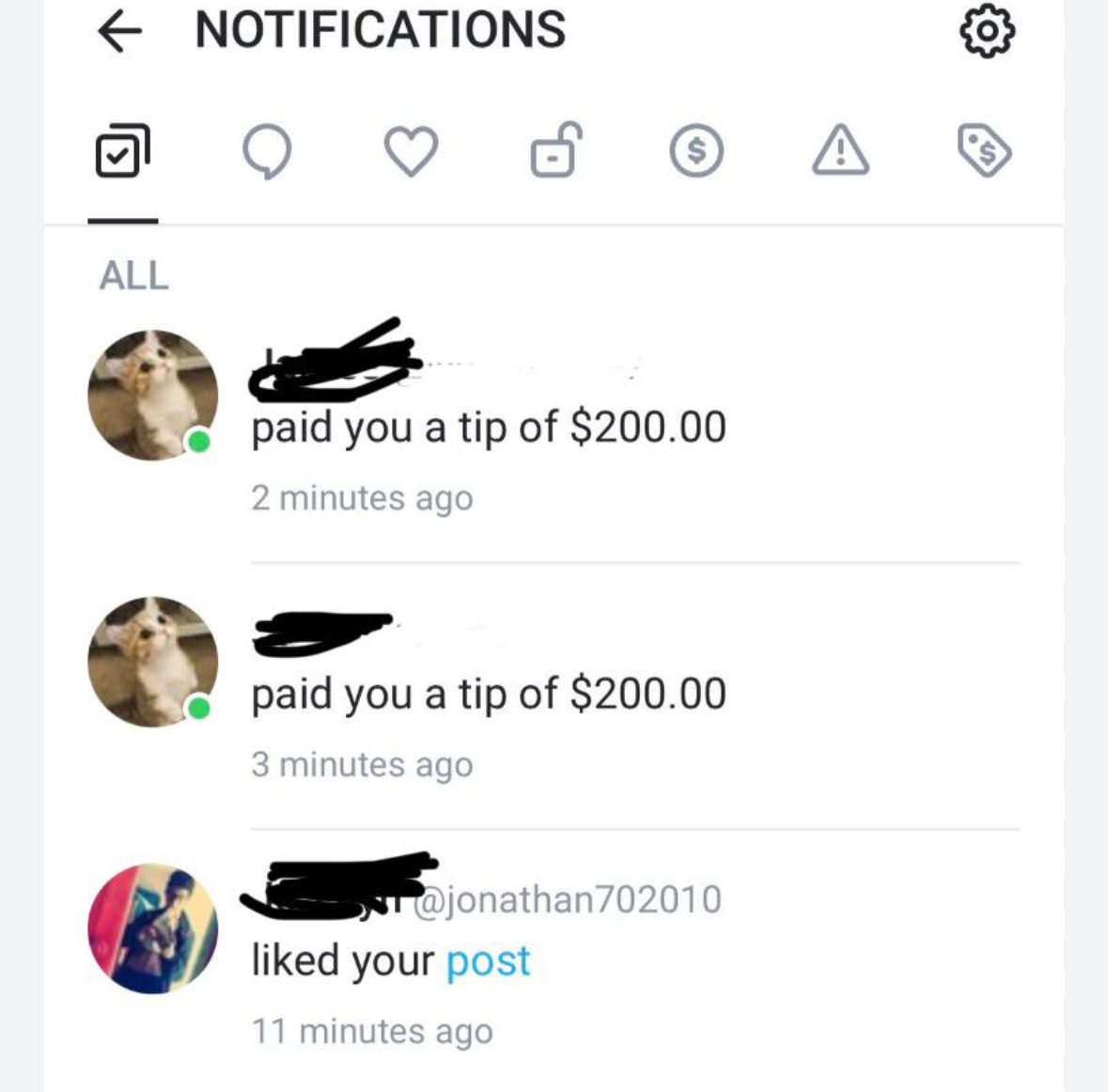 Followers sending OnlyFans creator tips