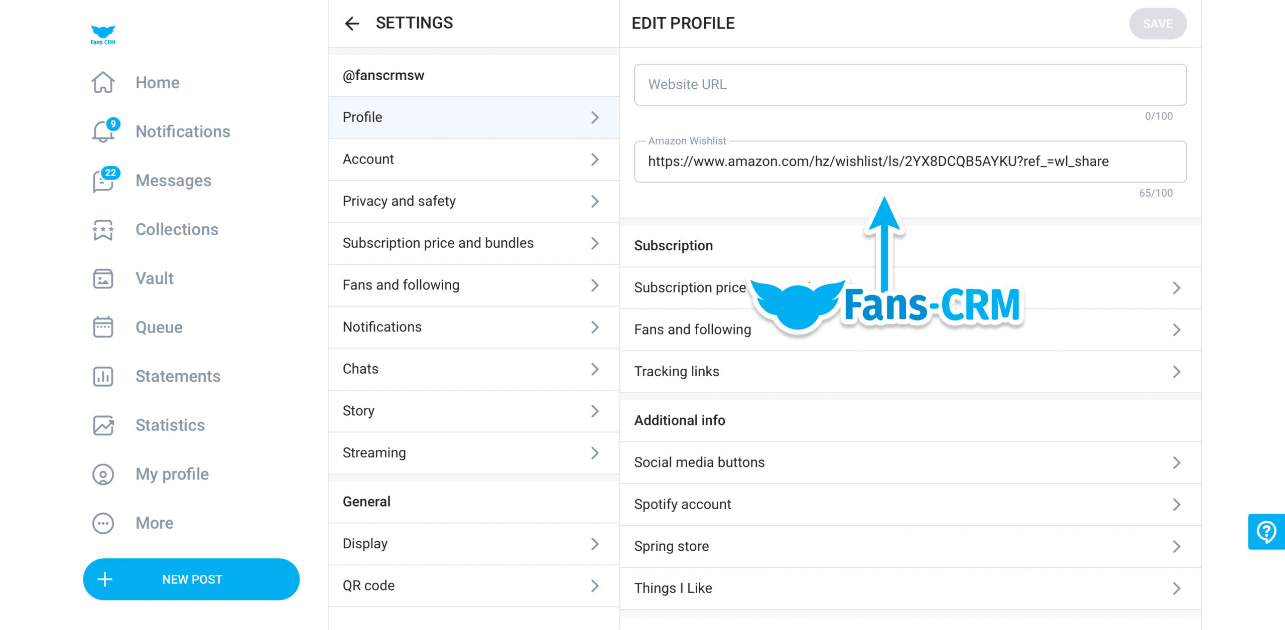 how to add amazon link to only fans
