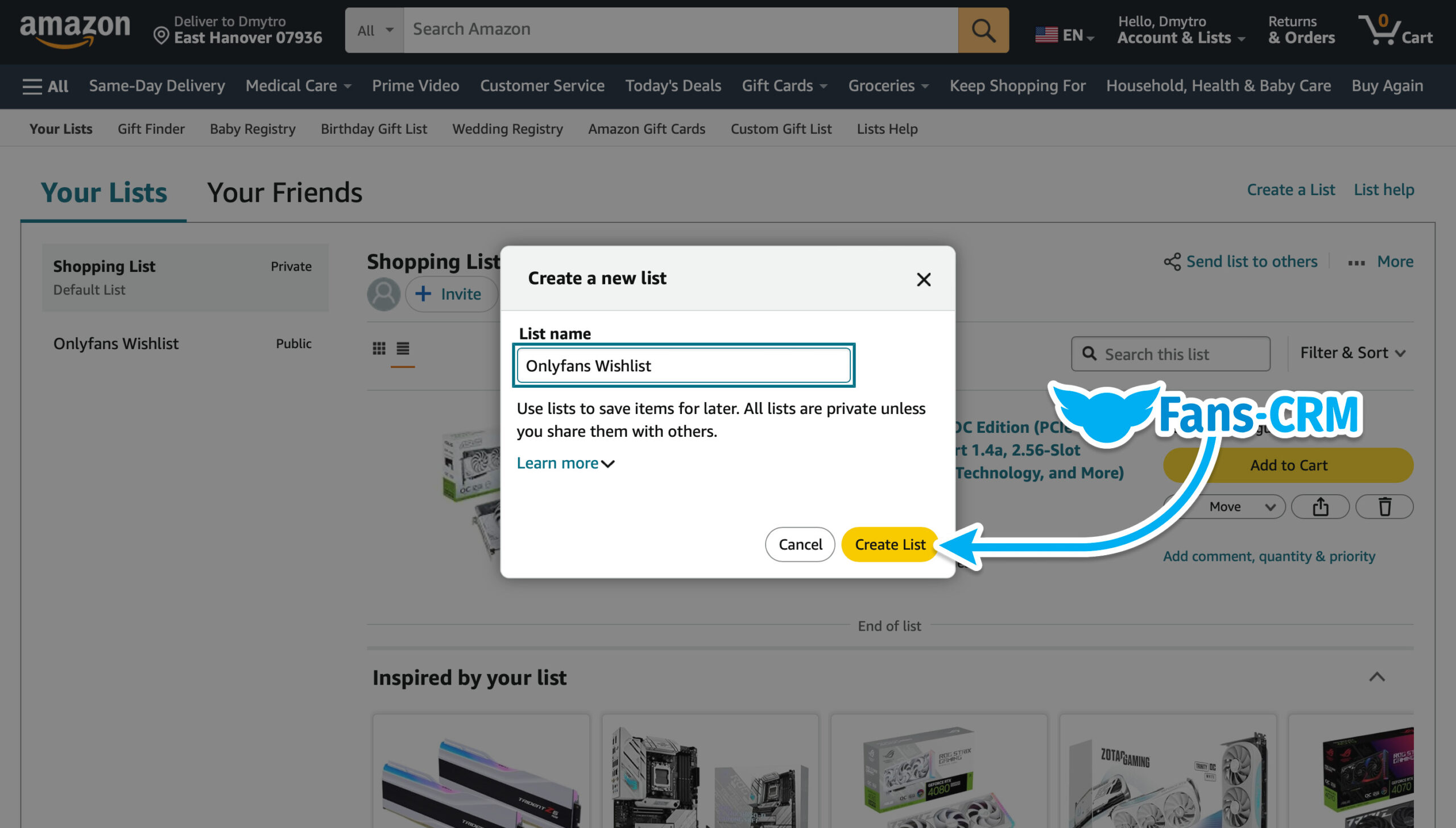 How to add amazon Wishlist to OnlyFans
