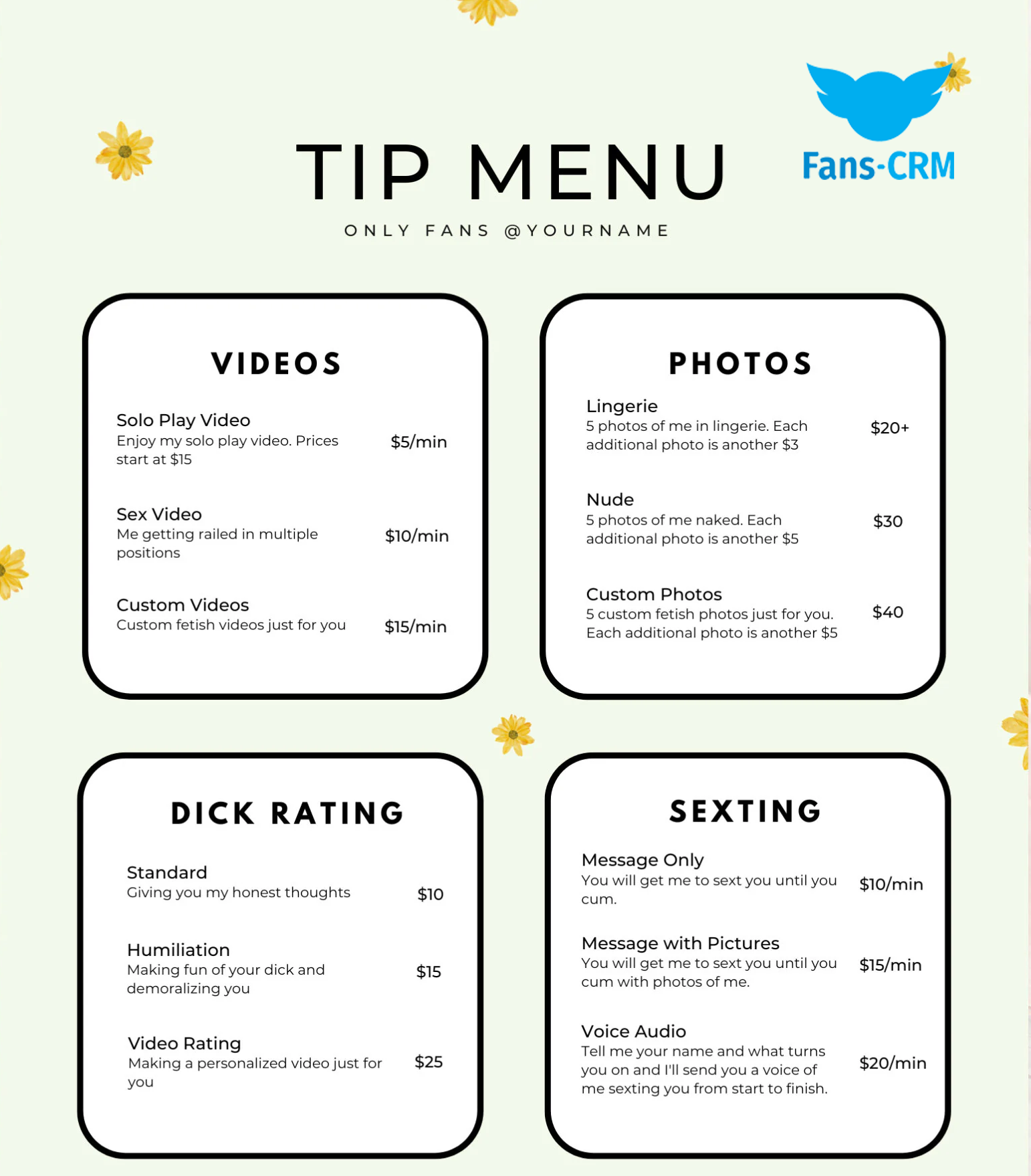 onlyfans tips menu template